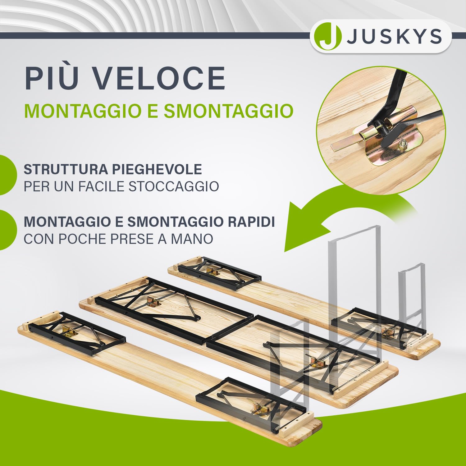 Juskys Set birreria Bichl 3 pezzi pieghevole 170x46x77 cm - Set mobili da giardino tavolo da birra e 2 panche da birra