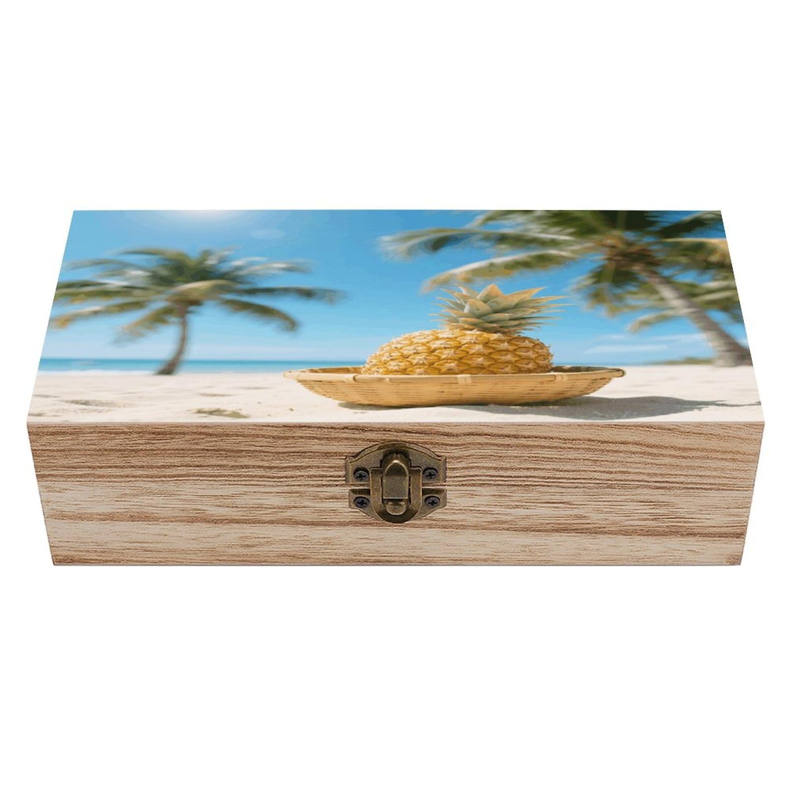 VstaDank Pineapple Wooden Storage Box Vintage Style Wooden Storage Case with A Hinged Lid Memory Treasure Boxes Decorative Jewelny Photos for Organizer 7.9 * 3.7 * 2.3 Inch
