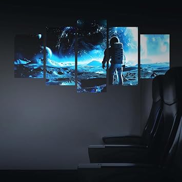 SNAIL GARDEN 5 Pcs 3D Luminous Universe Astronaut Wall Stickers,Glow in The Dark Wall Decals,Self-Adhesion Space Themed Wall Decor,Solar System Decal for Room,Space RoomBlue Light