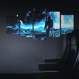 SNAIL GARDEN 5 Pcs 3D Luminous Universe Astronaut Wall Stickers,Glow in The Dark Wall Decals,Self-Adhesion Space Themed Wall Decor,Solar System Decal for Room,Space Room(Blue Light)