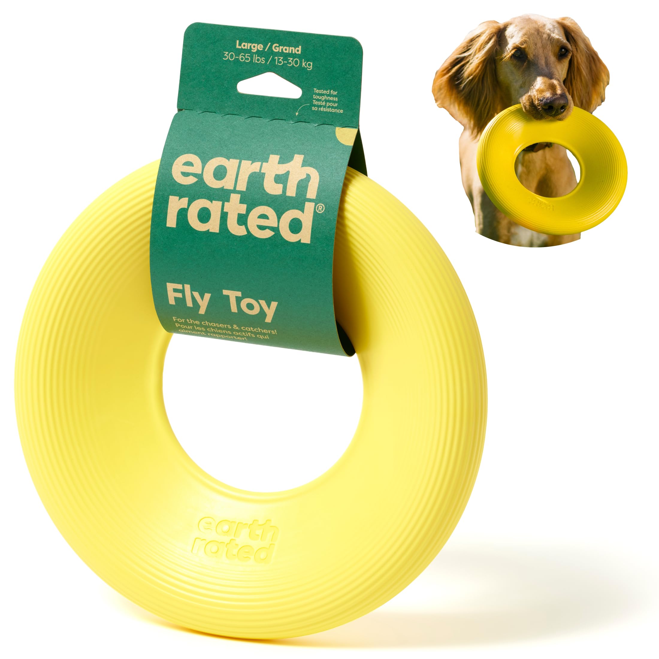 Earth Rated Disco volante per cani, giocattolo interattivo per cani adulti e cuccioli, galleggia in acqua, grande, giallo