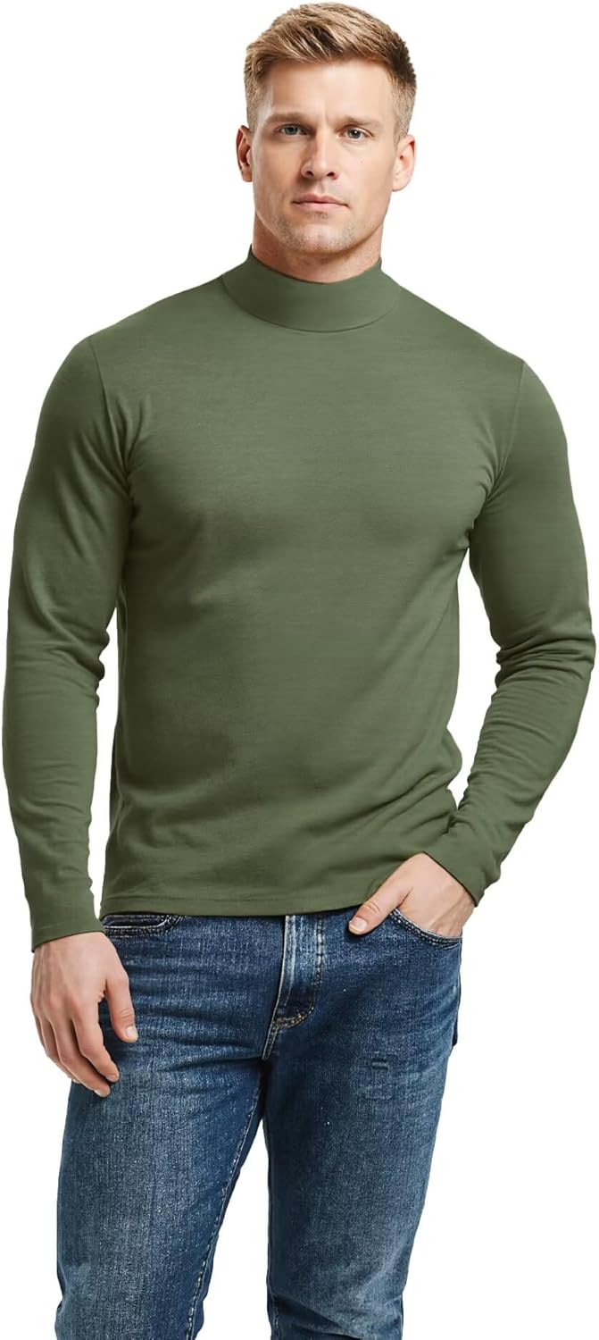 Men's Mock Turtleneck Long Sleeve Fitted Tee Shirts High Neck Base Layer Thermal Tshirt Triblend - Image 4