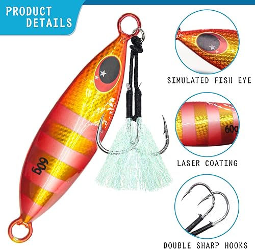 Miniatura 4 de Gefischtter 5pcs Fishing Jigs Saltwater Fishing Lures Vertical Slow Pitch Metal Jigging Spoon with Assist Hooks Jig Hooks Sea Fishing Jigging Lure