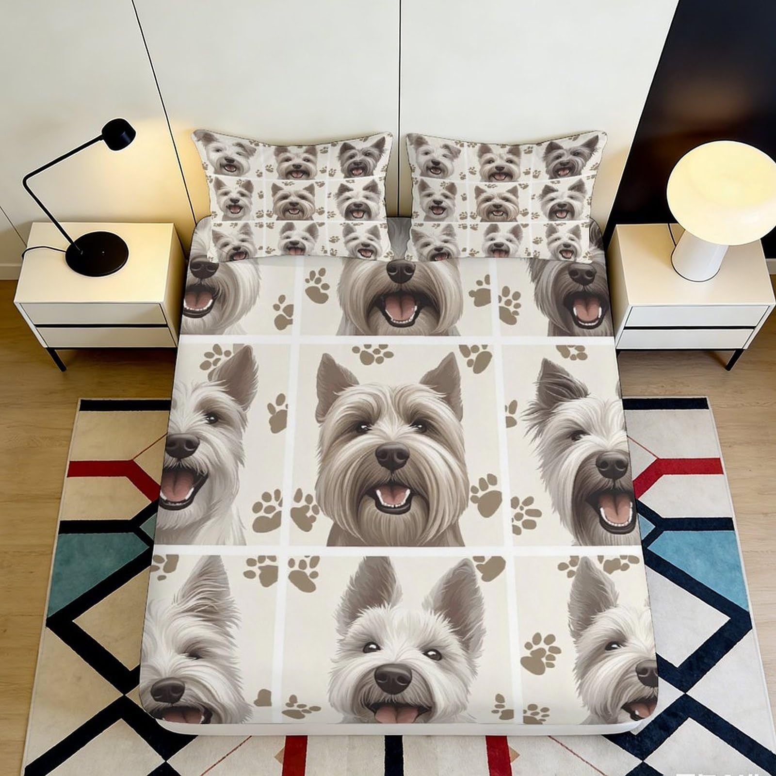 Jqzkxnhpbr Style-1 3D Printed Westie Dog Fitted Sheet Microfiber Soft Breathable Paw Print Mattress Cover For Bedroom Guest Room Decor 90X200x25cm