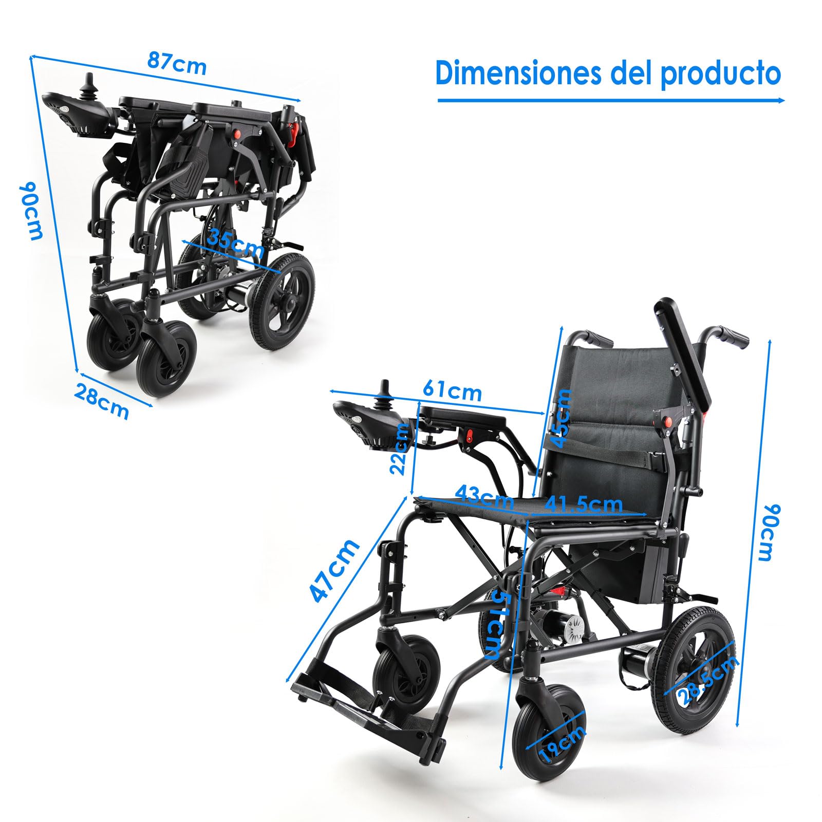 Silla de ruedas eléctrica plegable ligera de carbono, silla ruedas motorizada portátil, alcance 20 km, carga máxima 110 kg, silla eléctrica para mayores, ideal para viajes y exterior
