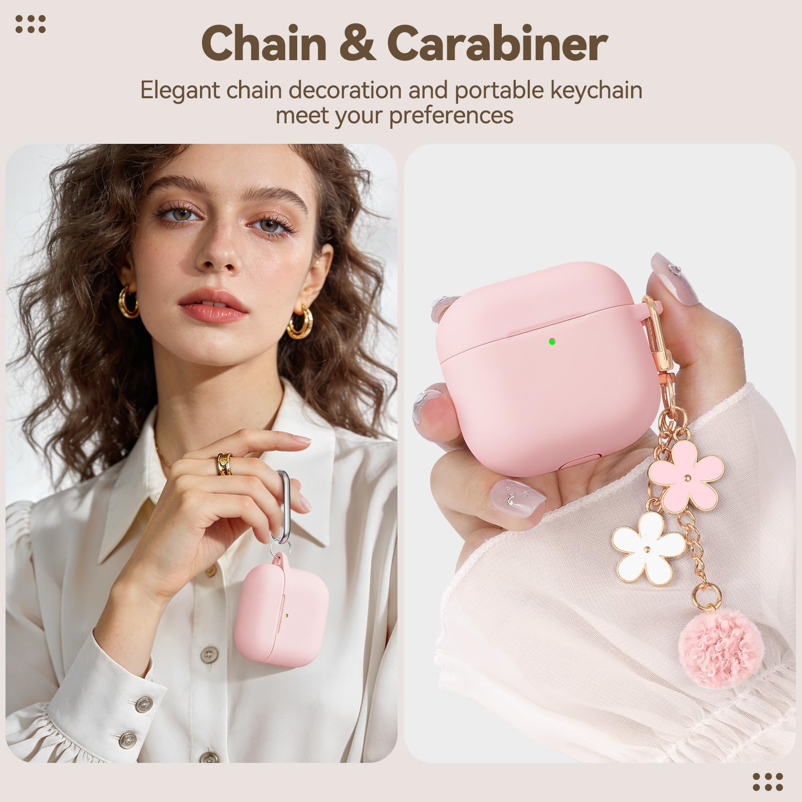 for AirPods 4 Case Cover, Soft Pink Silicone Protective Shell Compatible with Apple AirPods 4th Generation Case for Women Girly, iPod 4 Case with Flower Chain,Keychain and Cleaner Kit - Pink - 3