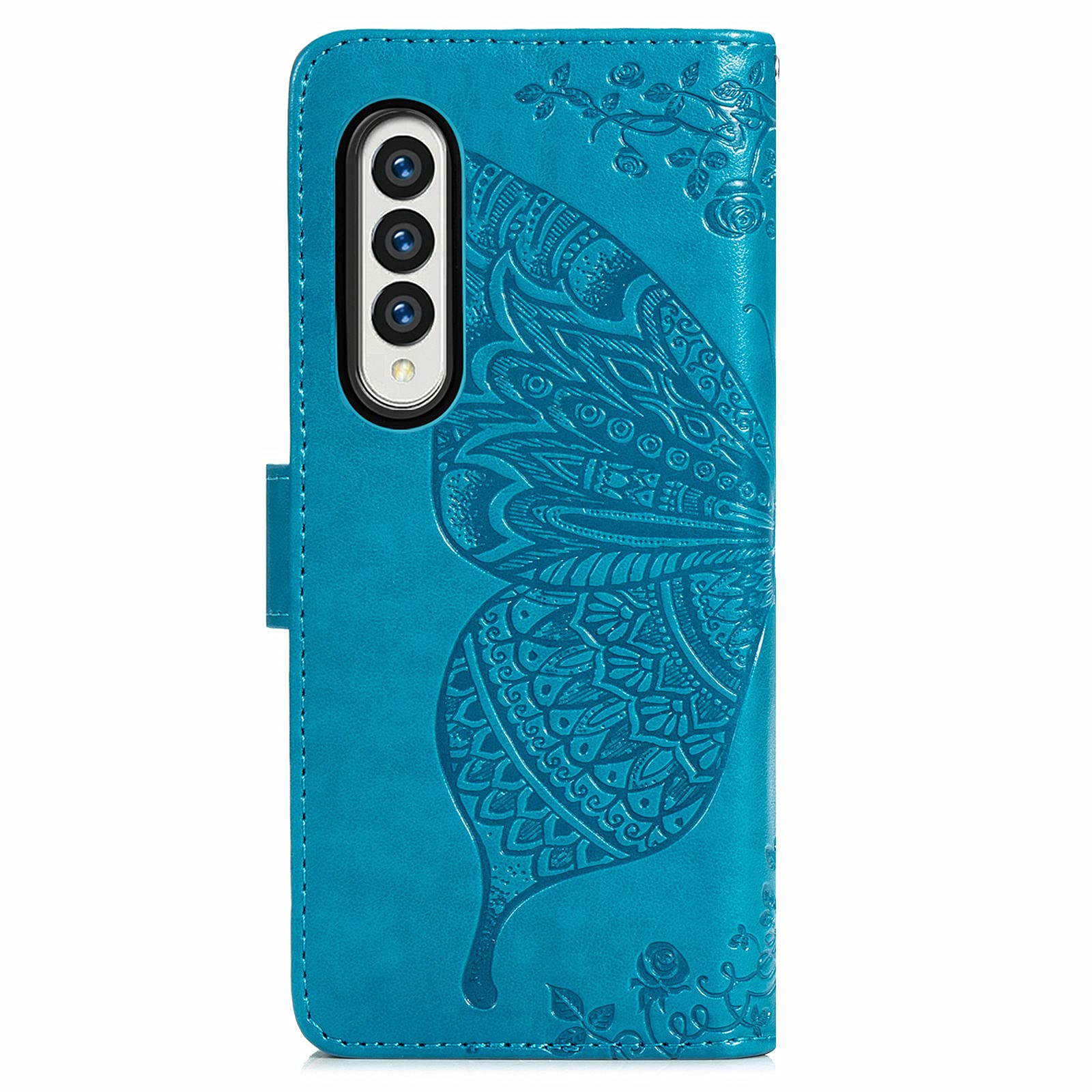 CCSmall Wallet Case for Samsung Galaxy Z Fold 4 5G, 3D Butterfly Flower PU Leather with Credit Card Slots Holder Magnetic Closure Folio Phone Cover for Samsung Galaxy Z Fold 4 5G Rhinestone Blue