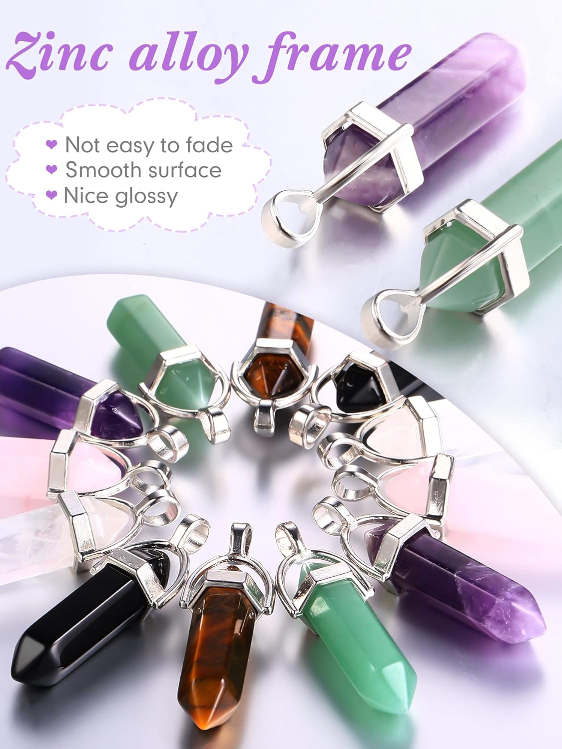 30 Pieces Hexagonal Natural Crystal Pendants Pointed Quartz Stone Pendant Bullet Shape Healing DIY Gemstone for Necklace Jewelry Making - Image 3