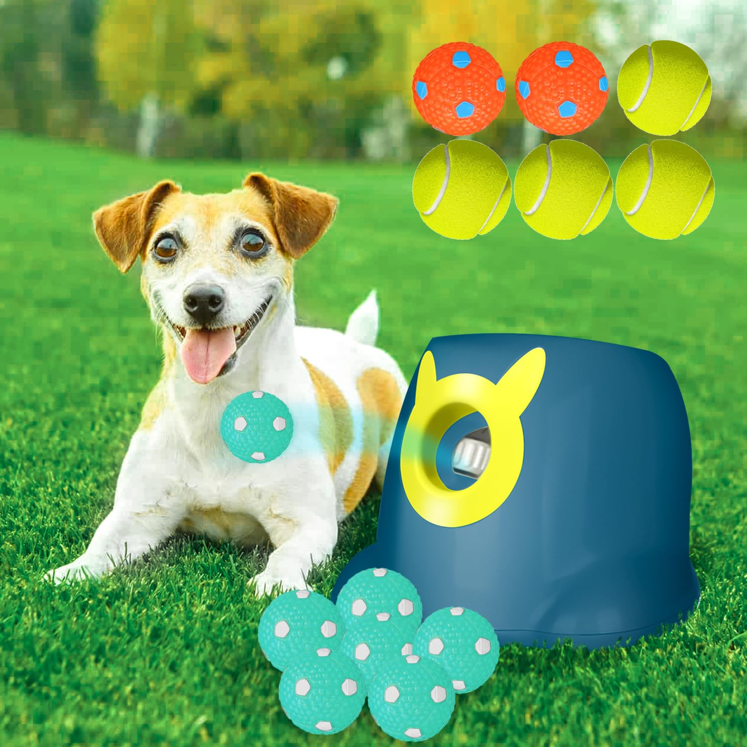 YEEGO DIRECT Automatic Ball Launcher for Dogs, Dog Ball Launcher, Dog Ball Thrower Launcher, Interactive Dog Toy Indoor/Outdoor Pet Ball Launcher Machine with 8 Pinballs and 4 Tennis Balls