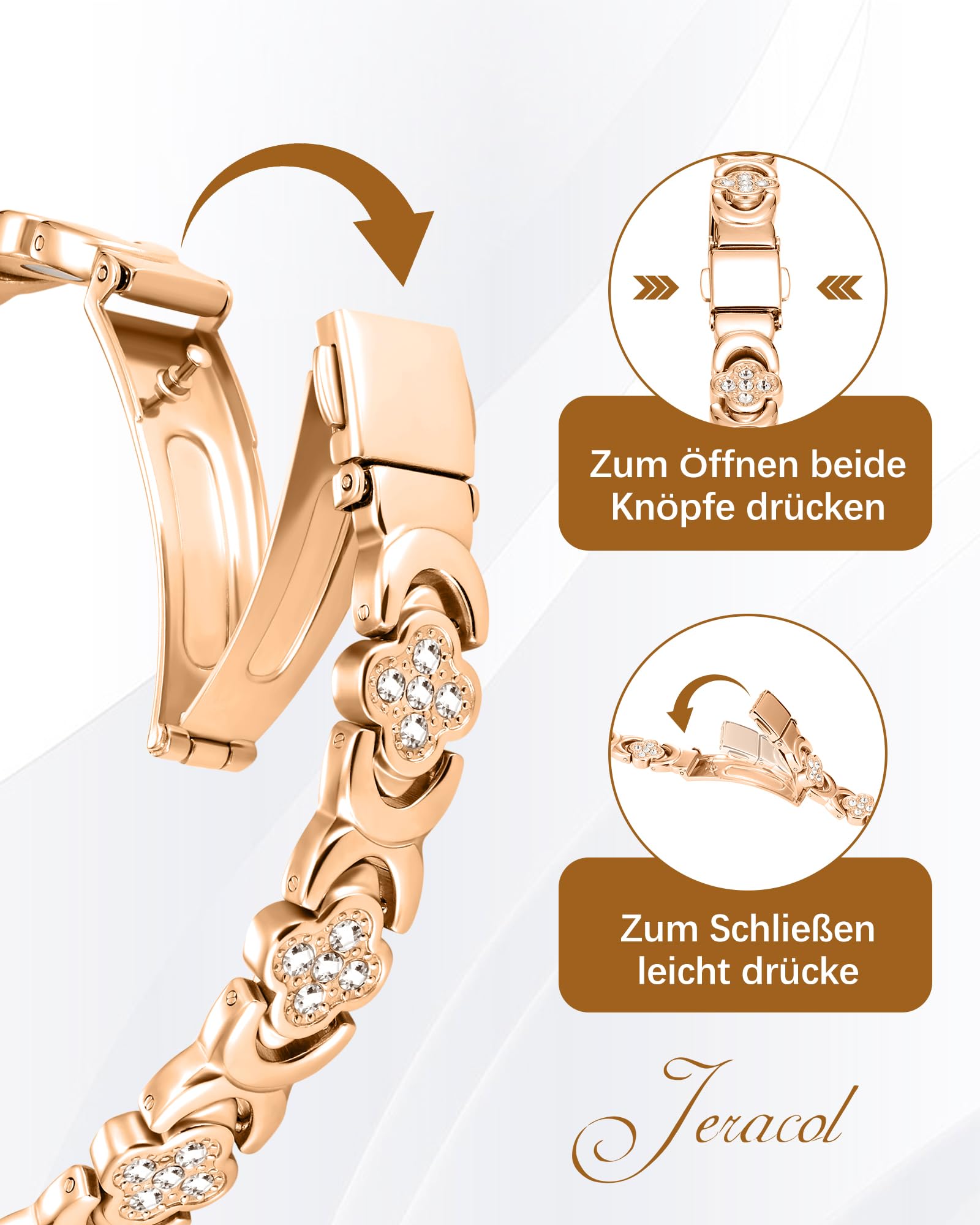Jeracol Kupferarmband Damen und Magnetfeldtherapie Ring, gefertigt aus 99% reinem Kupfer, mit eingelegten Neodym-Magneten und funkelnden Zirkonia-Steinen, verstellbares Magnetarmband