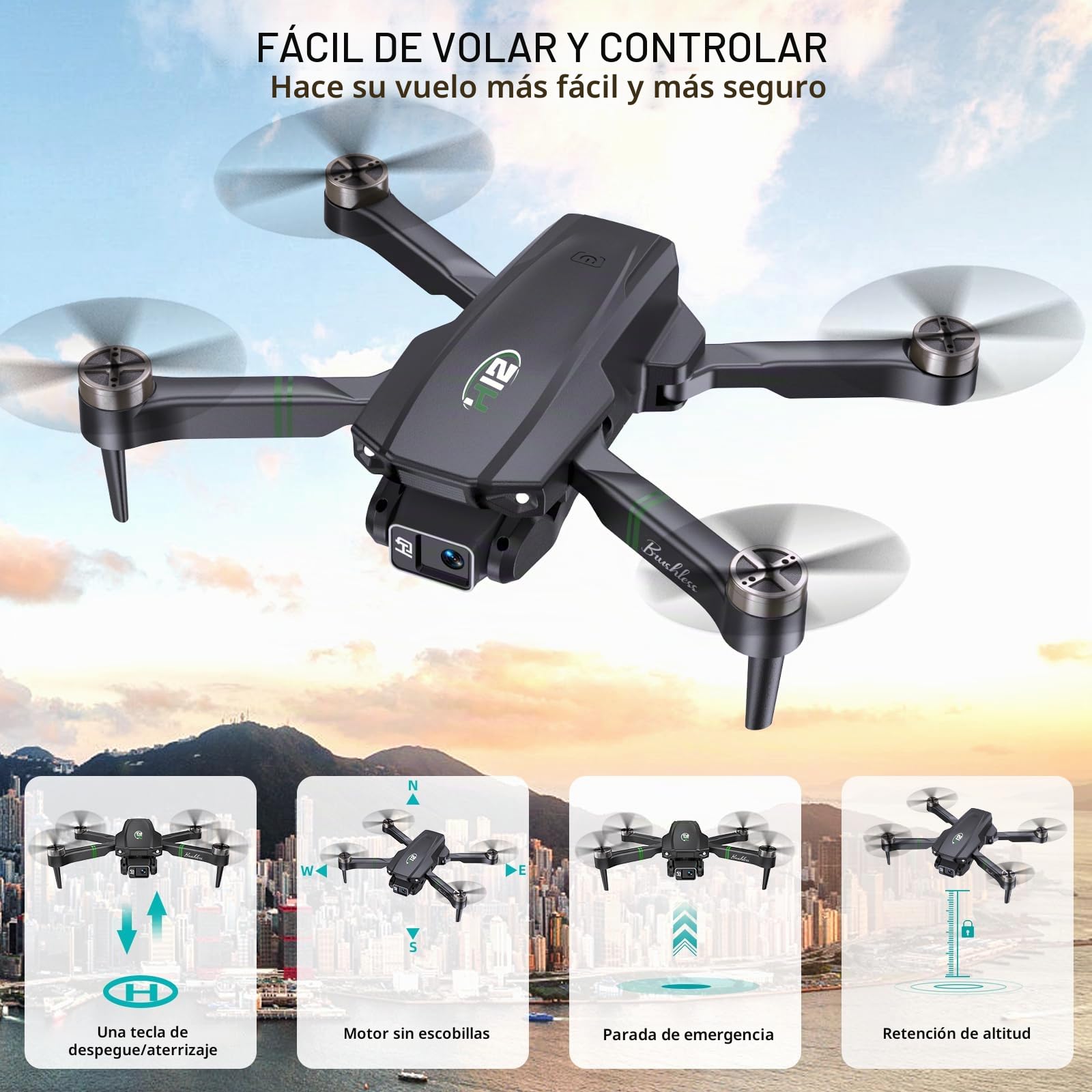 Drones con Camara 1080P Adultos, Dron para Adultos/Niños 1080P Quadcopter RC Drones Plegable, Aterriza con Un Clic, 3D Flip. Regalos para Niñas/Niños, 3 Baterías