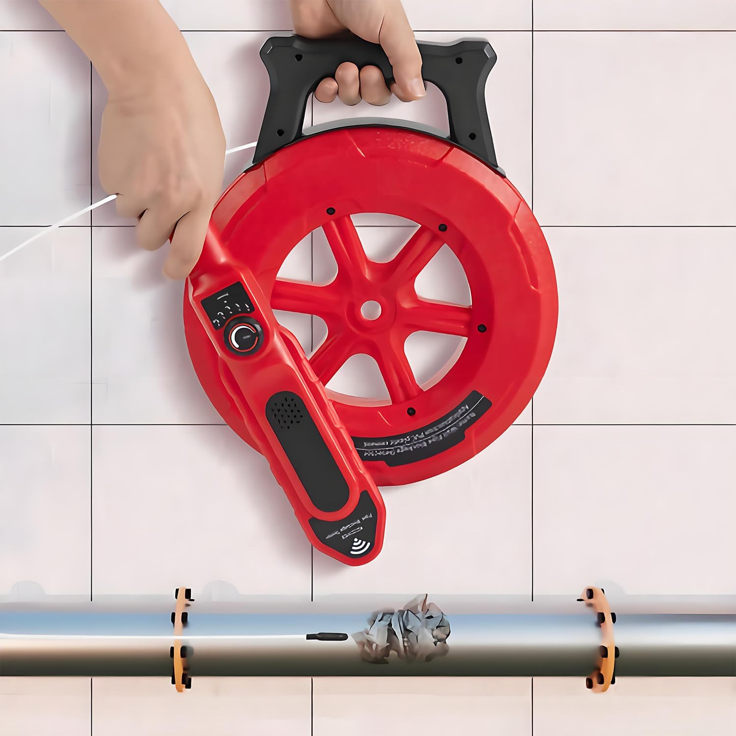 Blocked Pipe Detector, Pipe Locator Underground, 40cm Detection Depth, with Sensitivity Adjustment Knob and 20/30/40 Meter Signal Cable, Stepless Adjustment, for Metal PVC Water Pipes 30M