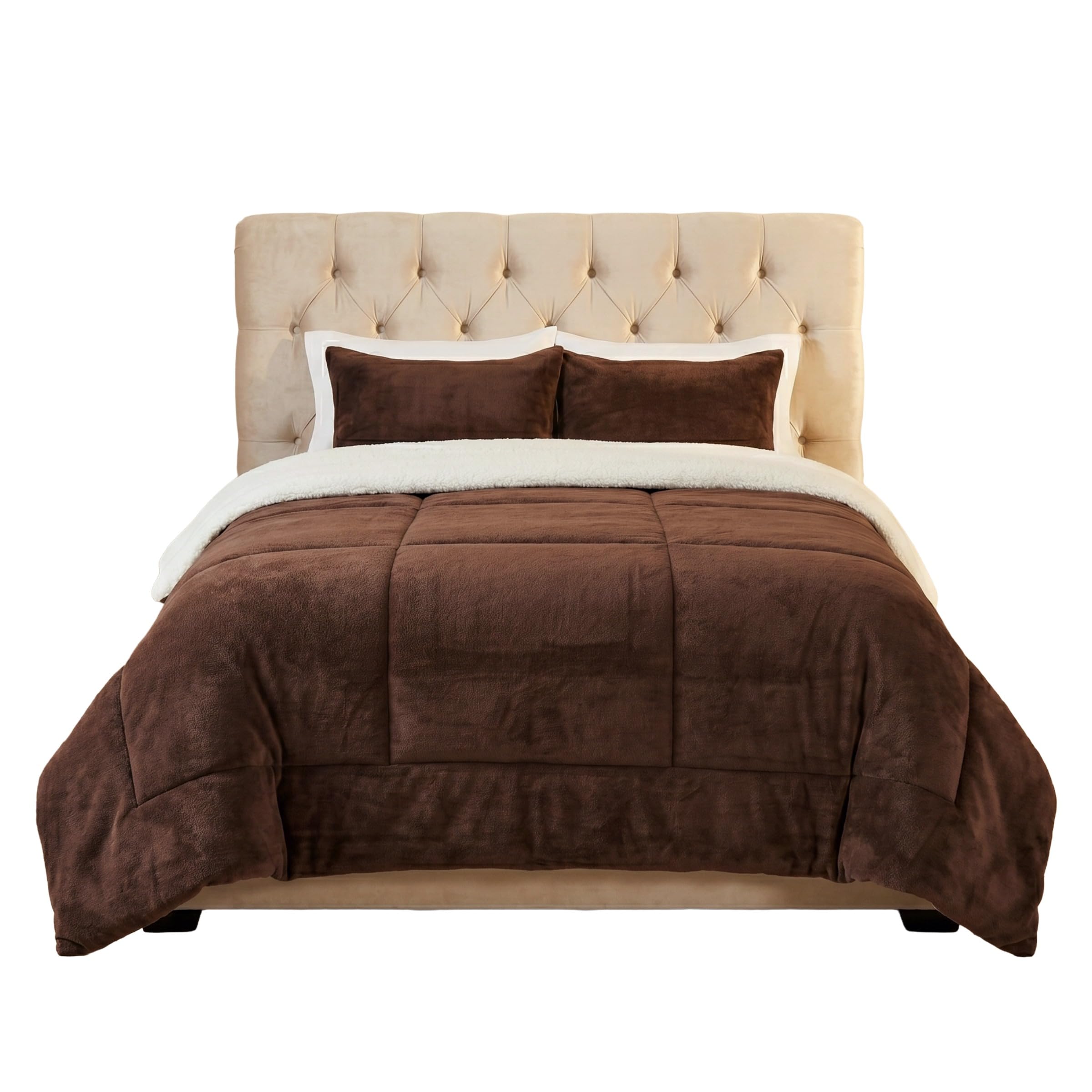 Doudoune Sherpa polaire bordeaux chocolat Lavish Home literie F/Q doudou 3 pcs
