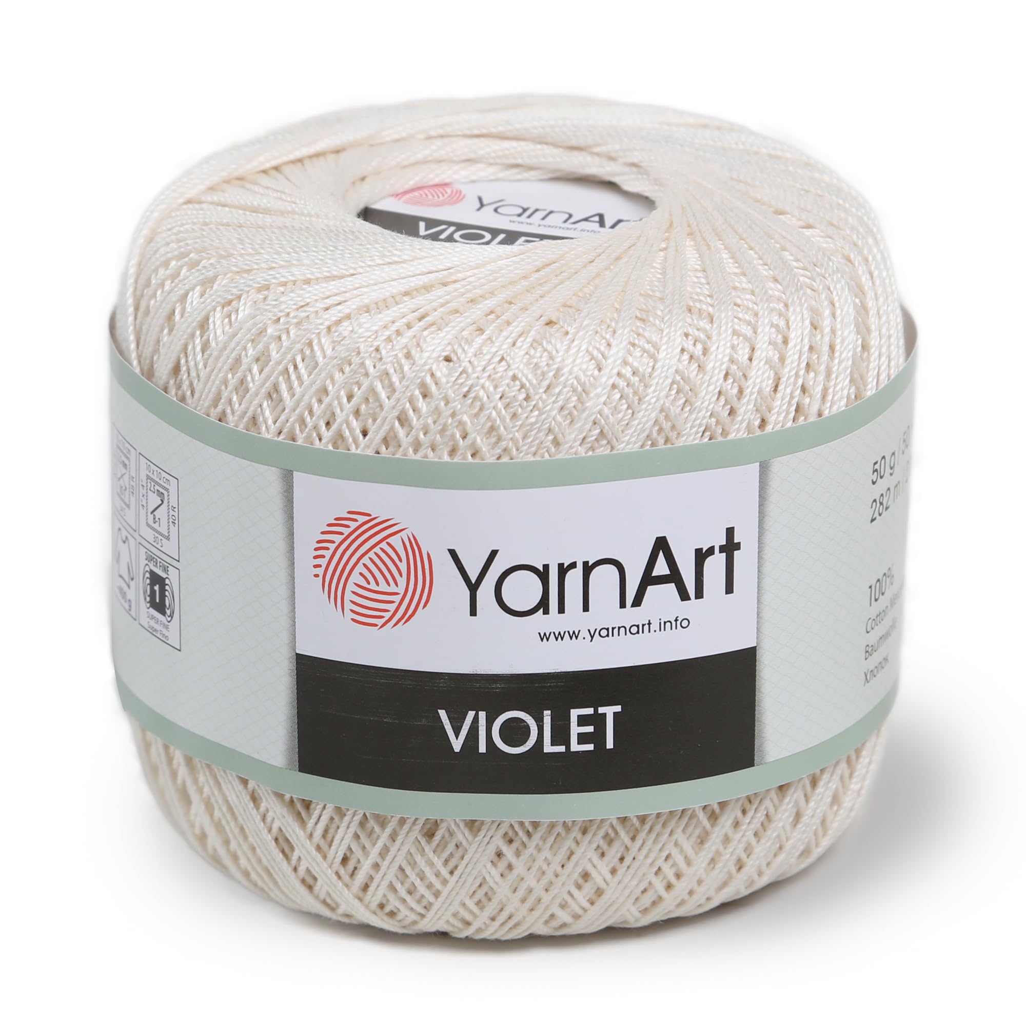 Yarn Art 1 Skein YarnArt Violet,100 Mercerized Cotton Yarn Threads Crochet Lace Hand Knitting Yarn Embroidery Arts Crafts (Cream 6282)