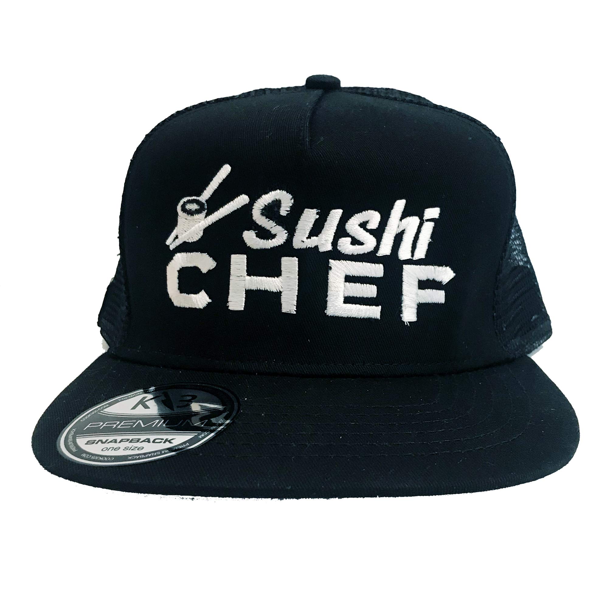 Sushi Chef, Snapback Hats. Adjustable and mesh Back for Great Ventilation. 3D Embroidery and Elastic for Your Marker - Black