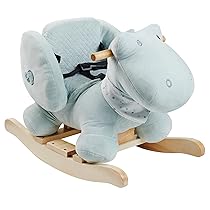 Nattou Dondolo, Romeo il Coccodrillo, Inclusa Cintura di Sicurezza, Allegro Dondolio Avanti e Indietro, 63 x 33 x 45,5 cm, Romeo, Jules e Sally, Poliestere, Legno, Celeste