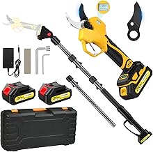 Cordless Electric Pruning Shears with Pole and Box, Electric Pruning Shears with Pole & 2-in-1 Battery Pruning Shears with Screen, 2 x 2.0 Ah Batteries, 3 Secateurs Electric Secateurs for Branches
