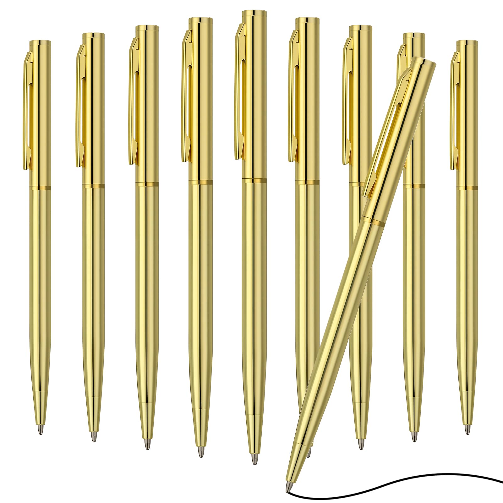 Candcamp 10 Pack Metal Ballpoint Pens, 1.0 mm Retractable Ballpoint Pens Black Ink Gold Pen with Stainless Steel Clip Smooth Writing Pen for Teachers Students Colleagues Office Wedding Present