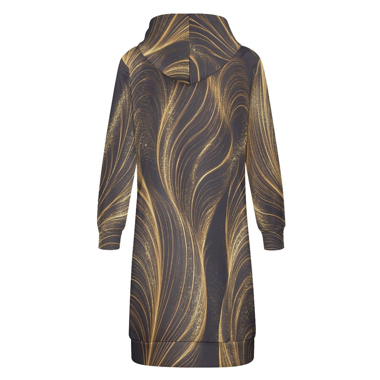 Felpa Donna con Zip Felpe Sportiva con Tasche E Cappuccio Elegante Motivo A Onde Morbida Invernale Giacca Regolabile Oro Confortevole per Uso Quotidiano Casual