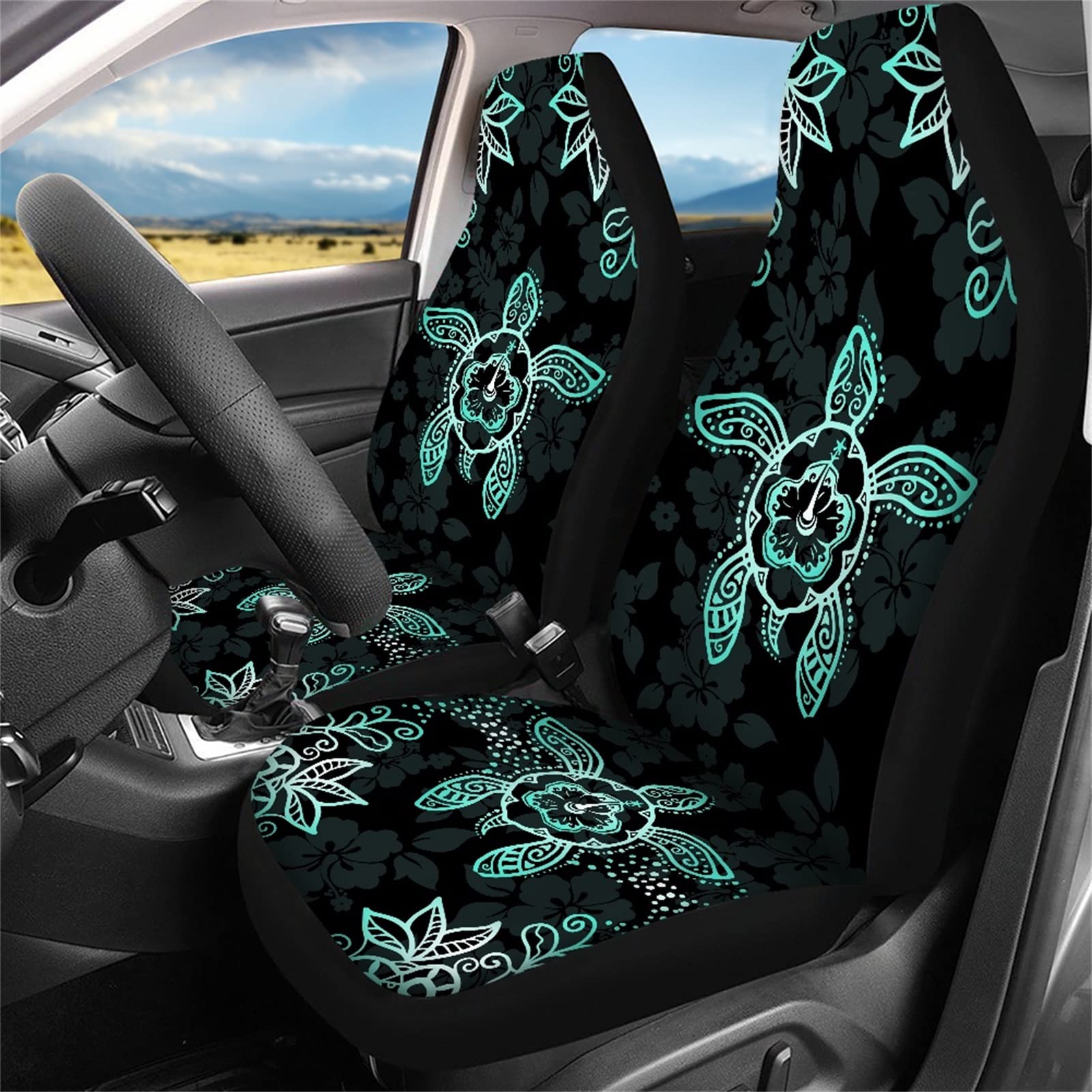Dolyues Set completo di coprisedili per auto con motivo tribale hawaiano, universale, adatto per la maggior parte delle auto, camion, furgoni, SUV (verde)