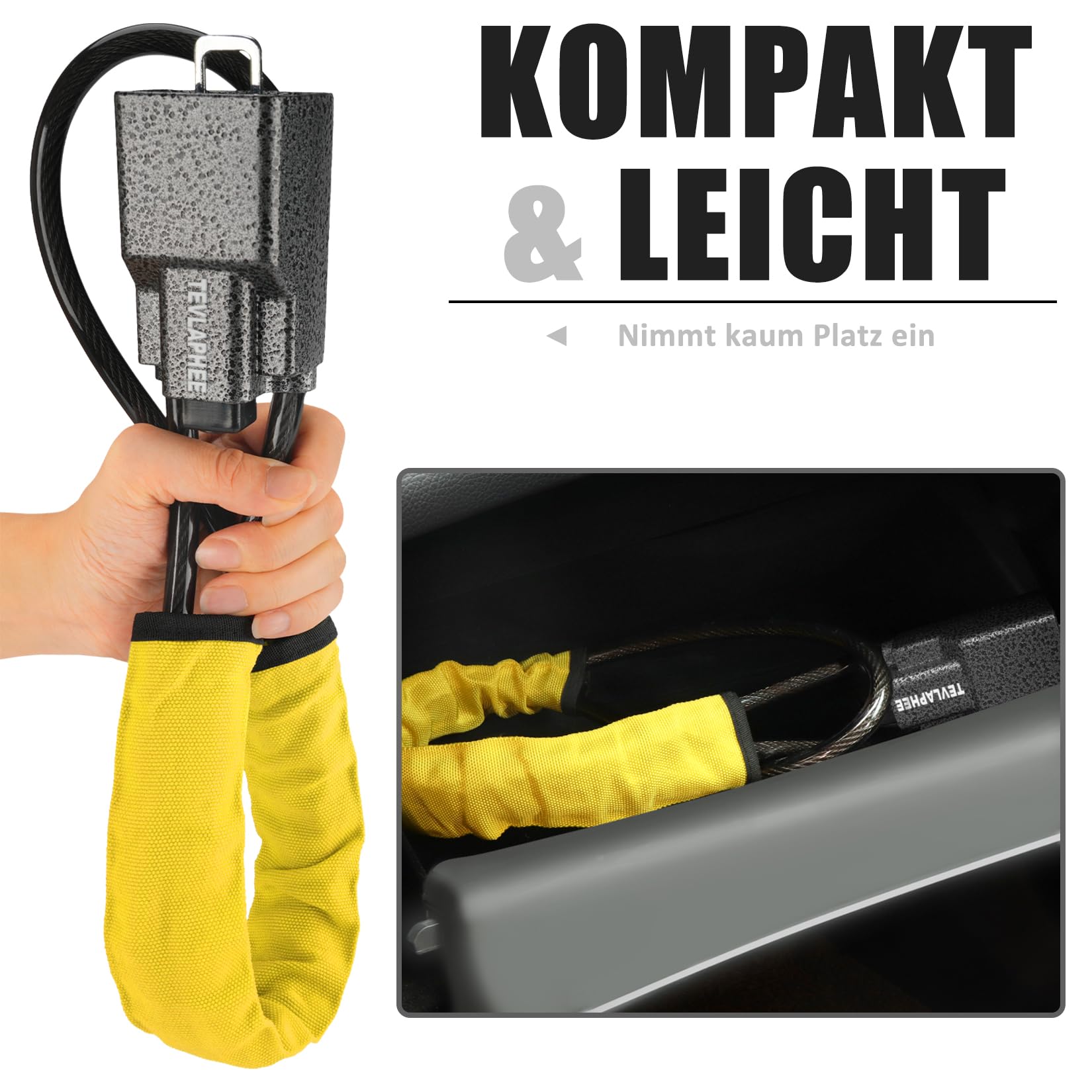 Tevlaphee Lenkradkralle Aufgerüstetes, Lenkradschloss für Auto, Metallkopf, Sichtbares Auto-Diebstahlschutzgerät, Robuste Ausführung, Universelle Passform, 3 Schlüssel (Gelb)