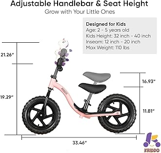 KRIDDO Toddler Balance Bike 2 Year Old, Age 18 Months to 5 Years Old, Early Learning Interactive Push Bicycle with Steady Balancing and Footrest, Gift Bike for 2-5 Boys Girls, Pink
