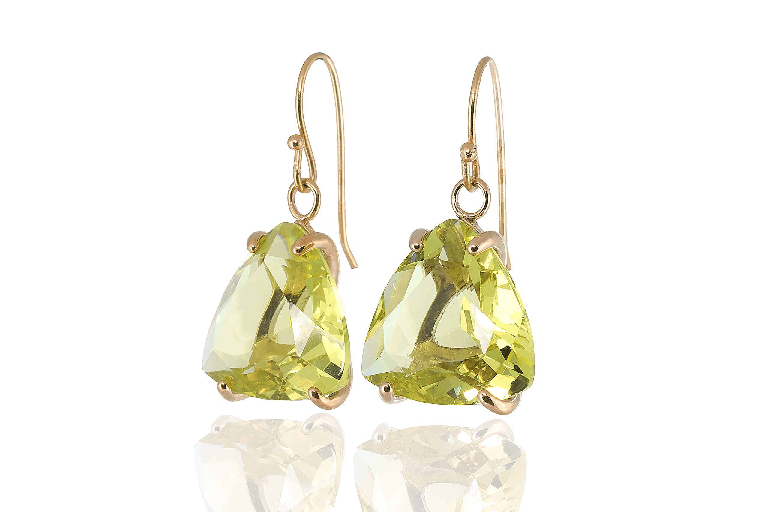 Pendientes de Plata de Ley - Corte Trillón Cuarzo Limón - Gema en Forma de Triángulo - Engaste de 4 Puntas - Pendientes Colgantes Largos - Joyería de Moda y Alta Calidad