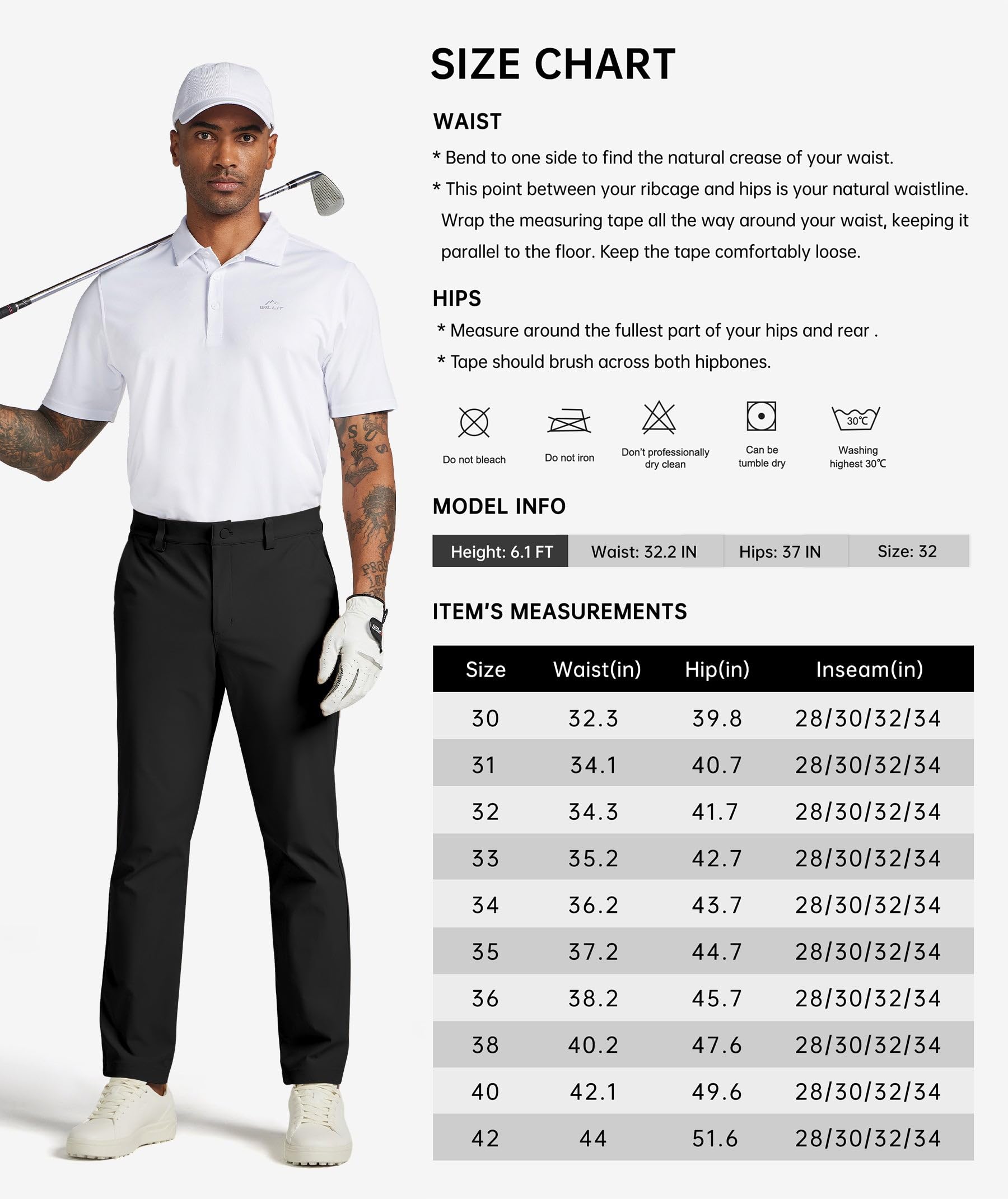 Willit Mens Golf Pants Stretch Dress Pants Quick Dry Work Business Casual Slacks with 4 Pockets 28"/30"/32"/34" — view 7