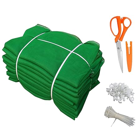 SAI PRASEEDA 90% UV Protection Garden_Balcony_Terrace Shade Net_10 X 60 Feet_Green Color with 1 Scissor_100 Tags_100 Clamps SPSHN8