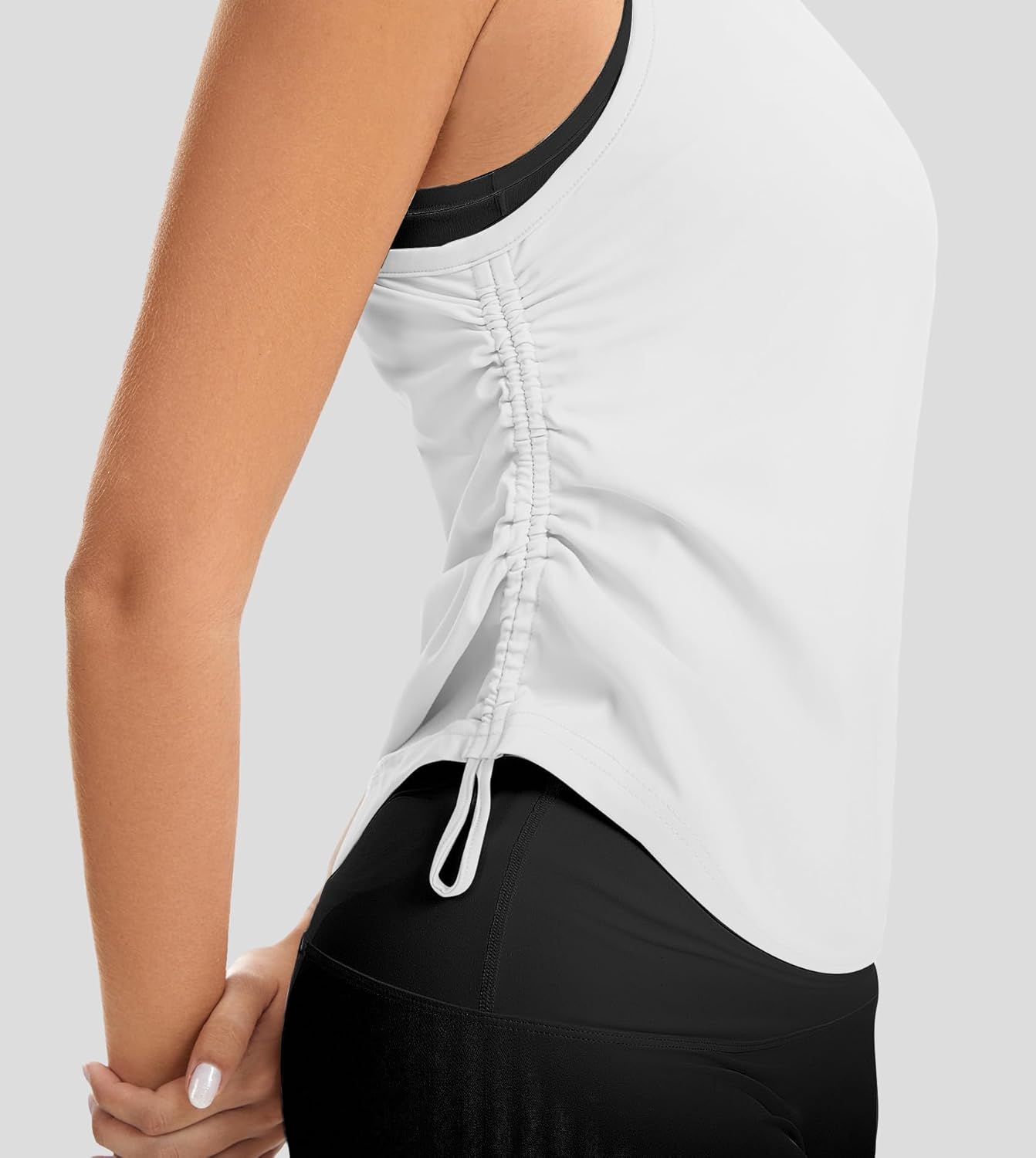 Liuetssroy Side Ruched Workout Tank Tops for Women Racerback Sleeveless Crew Neck Tops for Yoga Gym Running Loose Fit - Image 4