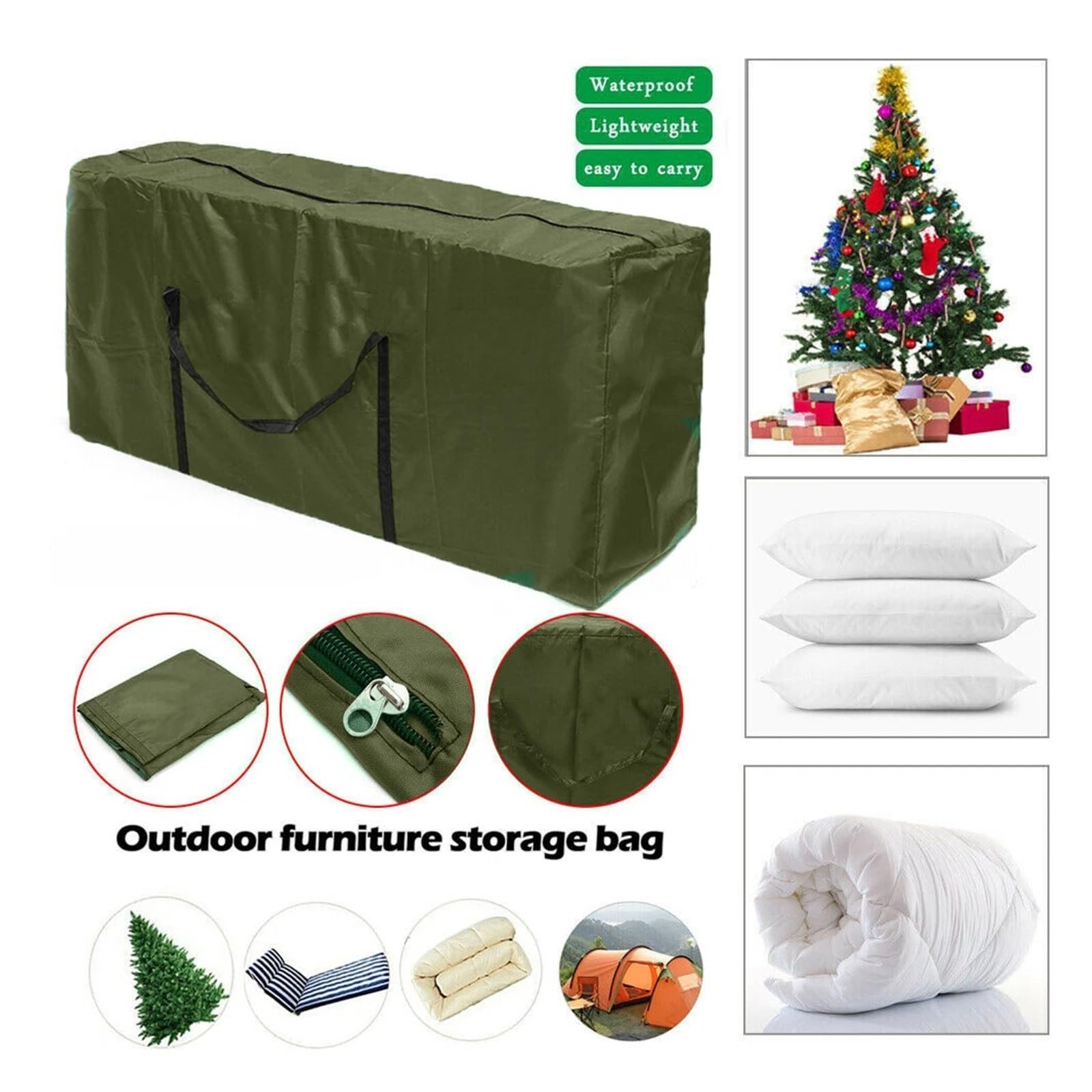 Grande borsa portaoggetti for albero di Natale, cerniera impermeabile per Conservazione(Black116x47x51cm)