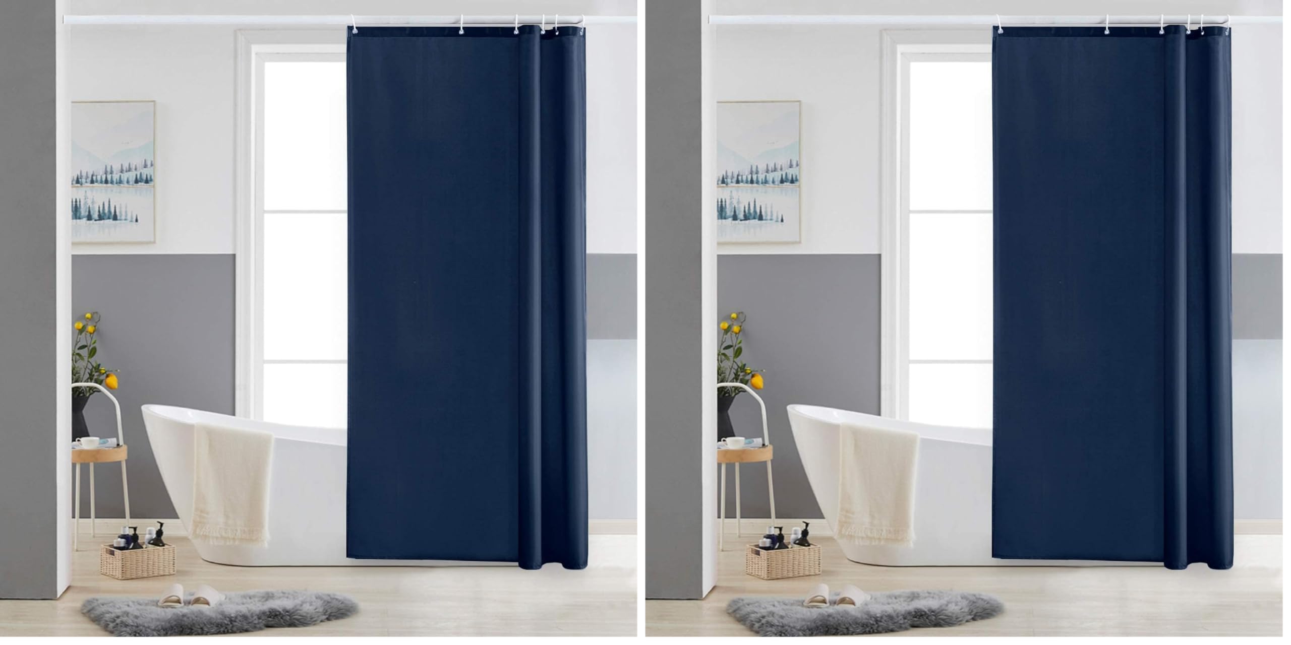 Furlinic Shower Curtain Mould Proof Resistant Wetroom Bathroom Polyester Fabric White 7ft Shower Curtains Liner Waterproof Rustproof Washable Weighted with 12 Hooks Extra Long 180x210cm 72x84. — view 48