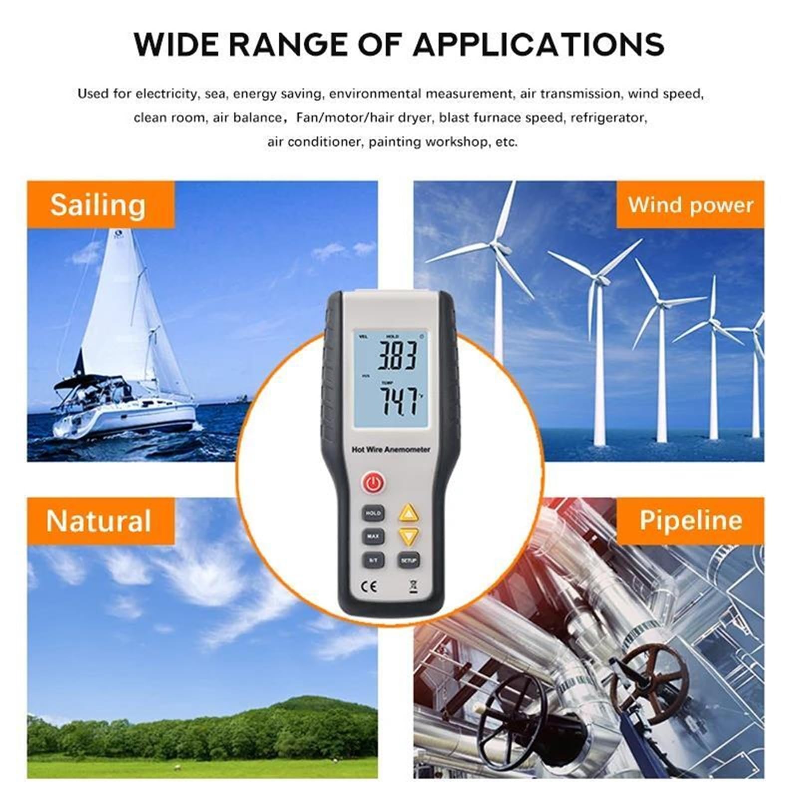 Anémomètre Numérique Portable Haute Sensibilité, Anémomètre Thermique à Fil Chaud, Instruments de Mesure