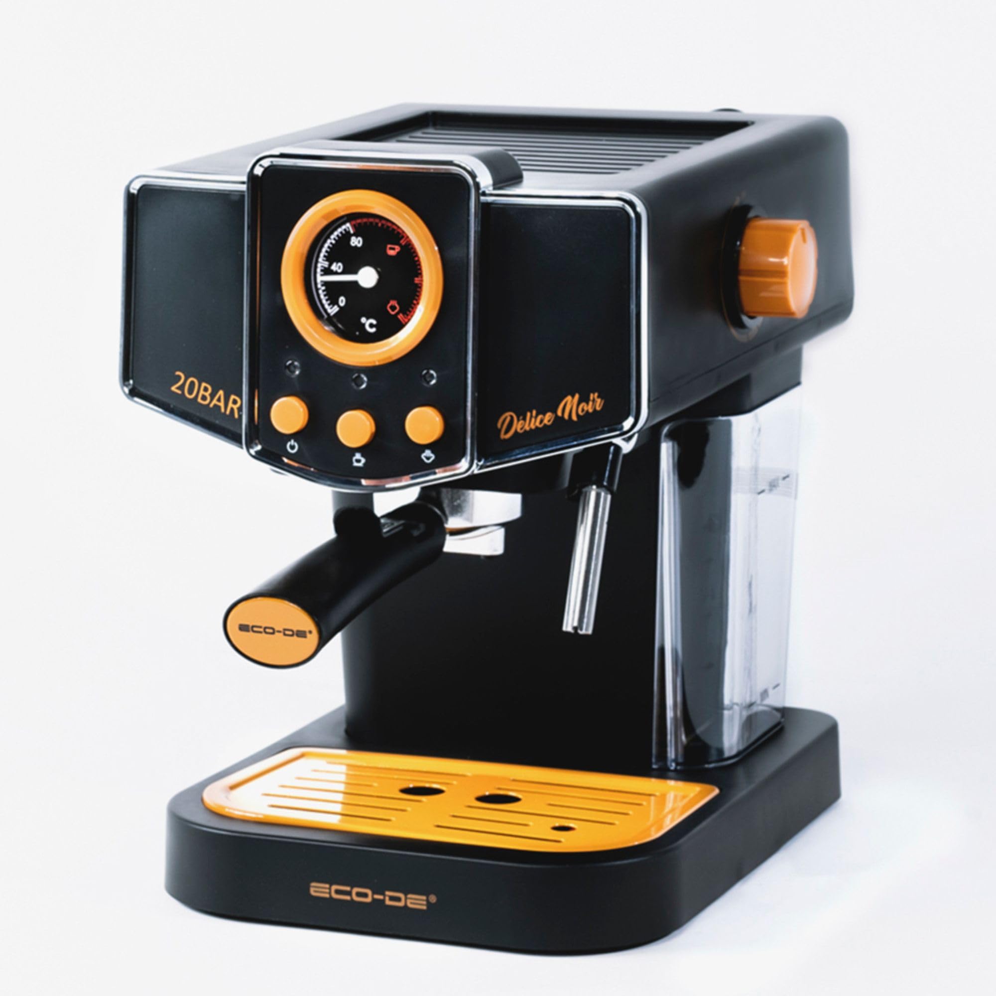 ECODE® Espressomaschine Maschine Delice Schwarz, 20 Bar Druck, Vaporizer Schwenkbar - Maschine mit Tank 1,5 L, milchaufschäumer, Ein-/Doppeldosierung, Manometer mit Temperatur - Kaffeemaschine