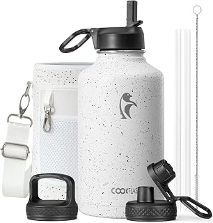 Half Gallon Water Bottle Insulated with Straw&3 Lids, Coolflask 64 oz Water Jug Galaxy Large Metal Stainless Steel flask for Gym, Sports and Office, Keep Cold 48H Hot 24H, Arctic White | 64 oz Large Water Jug Stainless Steel Triple-Wall, Cold 48+h/Hot 24+h Dishwasher Safe, BPA-Free, for Sports Gym & Hiking