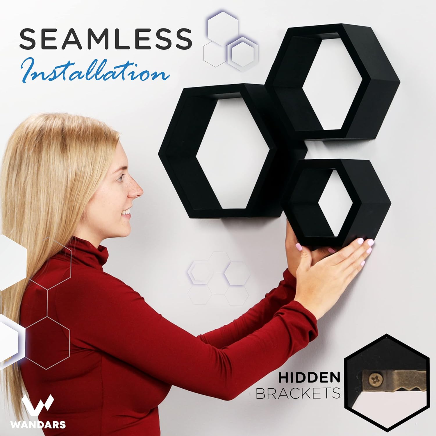 Set of 3 Pine Wood Hexagon Shelves for Wall Decor - Farmhouse Honeycomb Shelves for Living Room Decor, Kitchen Storage, Wall Mount Rustic Boho Shelves : Home & Kitchen