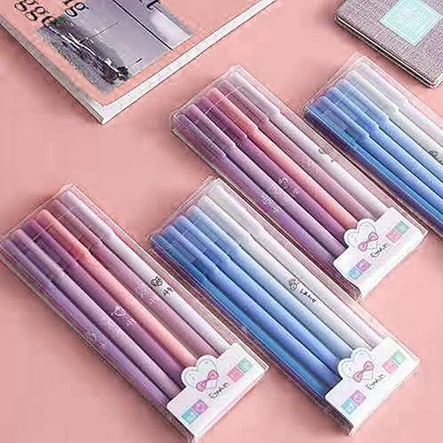 Miniatura 3 de Paquete de 12 bolígrafos de tinta de gel, morado, azul, caramelo, color Morandi, tinta negra, punta extrafina de 0.020 in, lindos bolígrafos para