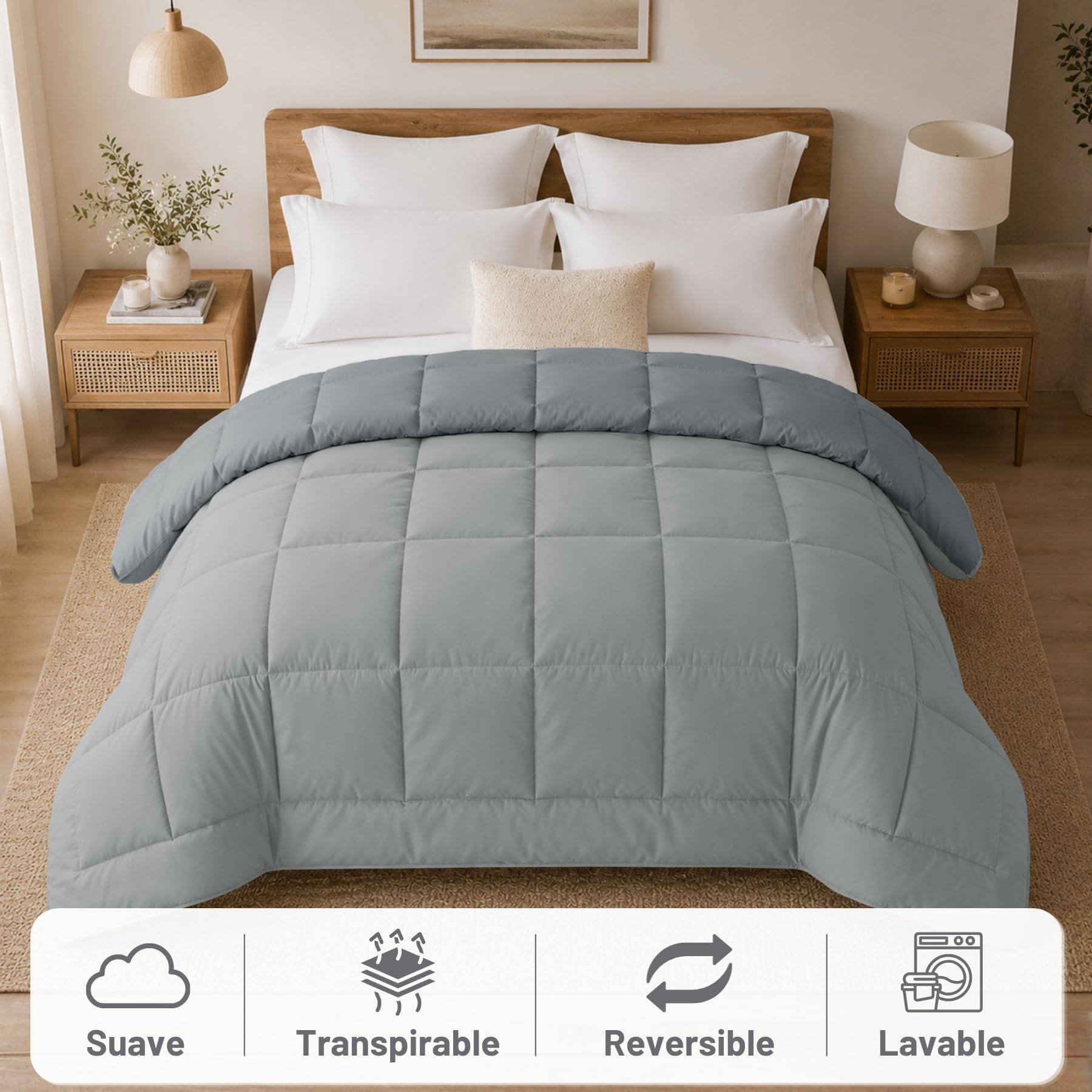DALINA Edredón de Fibra para Cama 150, 240 x 220 cm, 170gr/M², Gris | Relleno Nórdico 100% Poliester, Doble Cara Comfortable, Suave, Transpirable, Ligera