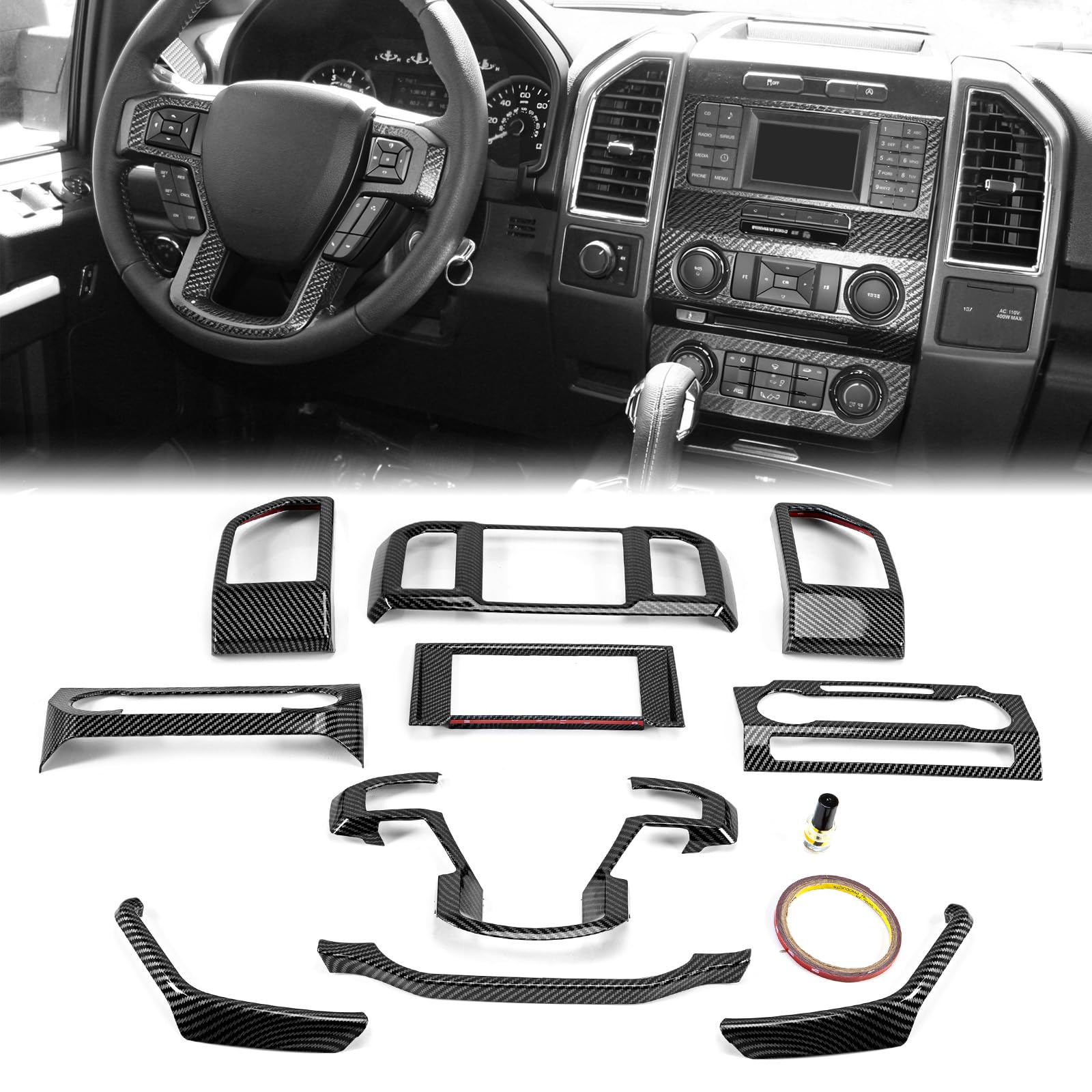 Photo 1 of ALMULOO Interior Center Console Dashboard Trim Compatible with 2015-2020 Ford F150 Steering Carbon Trim Navigation Panel Cover