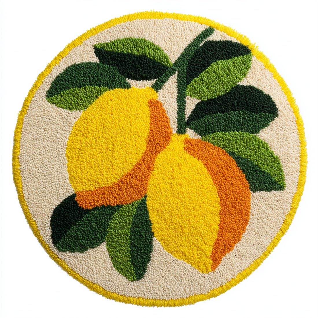 Rqwybcaxn DIY Latch Hook Rug Making Kits for Adults Crochet Hooks Set Cartoon Fruit Lemon 50x50cm Round Tapestry with Crochet Hook Living Room Craft Gift