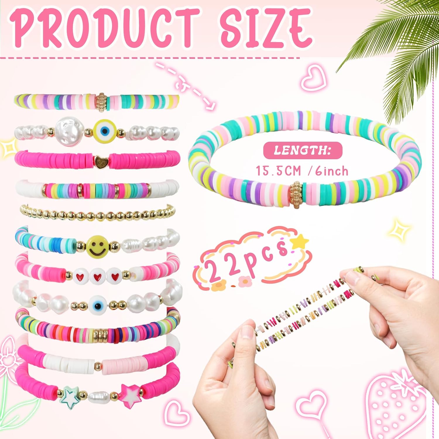 22Pcs Preppy Friendship Bracelets for Women Preppy Charm Bracelets Gifts Colorful Clay Bead Surfer Heishi Bracelets Stackable Y2K Valentine Boho String Bracelets Beach Jewelry - Image 2
