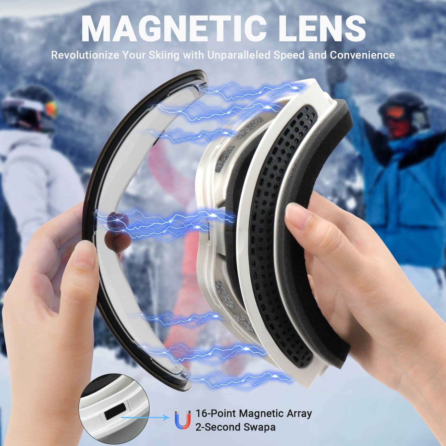 Meeloog Magnetic Ski Goggles Frameless Interchangeable Lens, UV Protection Snow Goggles, Snowboard Gear for Men Women Youth