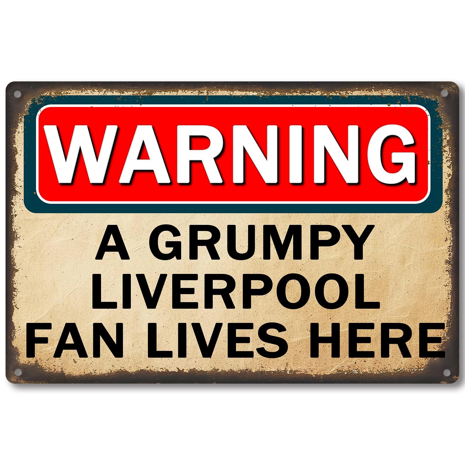 Liverpool Gifts for Men and Boys Warning A Grumpy Liverpool Fan Lives Here Retro Football Fan Metal Signs Gift Poster for Durable Wall Plaque Accessories, Man Cave, Bar, Dads Fc, Bedroom Decor Lfc