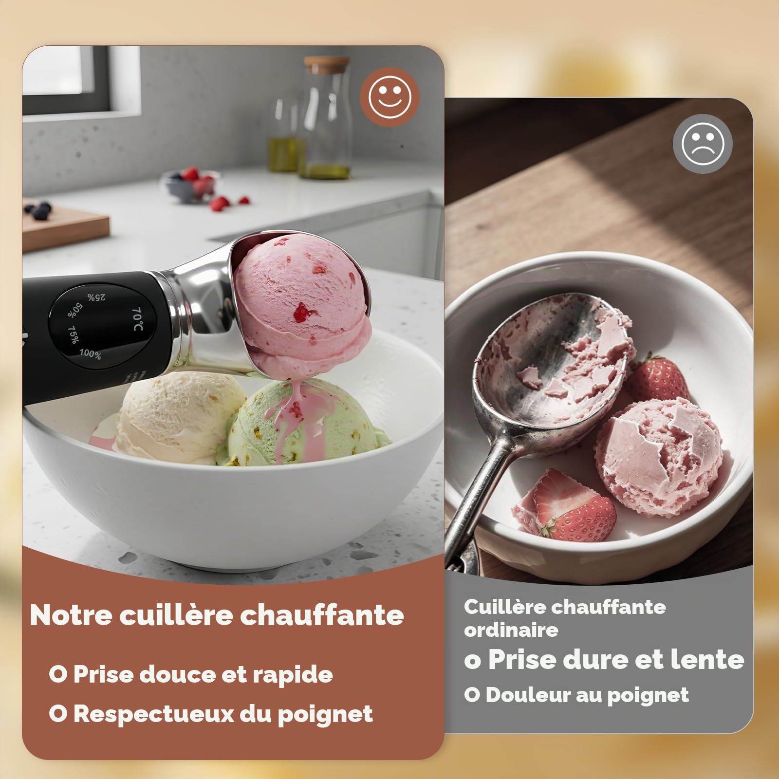 Yizhet CuillèRe à Glace Chauffante en Acier Portionneuse de Glace | 4 Niveaux de TempéRature 40/50/60/70 ℃, Écran Led, Pince à Boules De Glace Auto-Chauffante Pour Glace Dure Et Gelato, Noir
