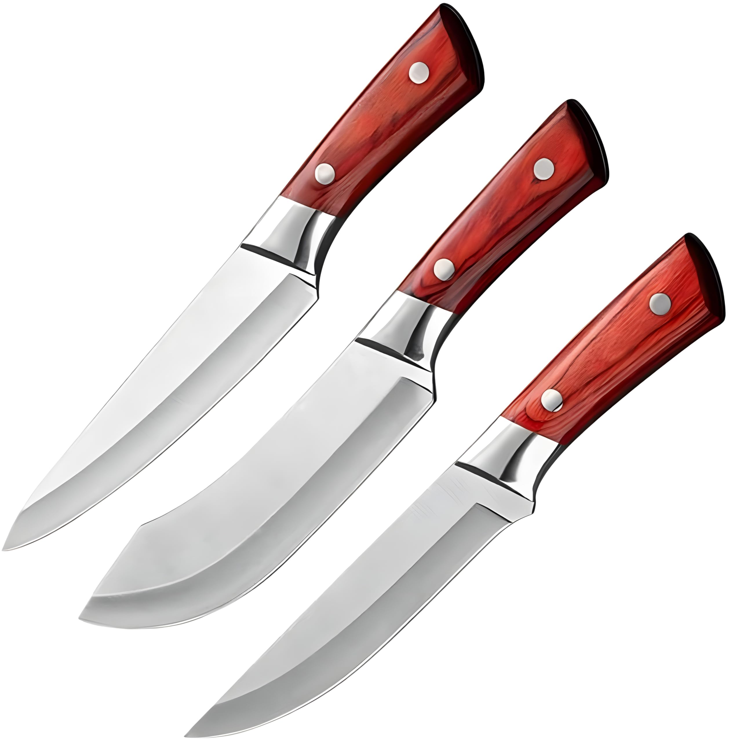 Wizbiz Meat Cleaver 3PCS Butcher Kitchen Knife Set Stainless Steel Slaughter Boning Knife for Meat Bone Fish Fruit Vegetables Slicing Chef Knife