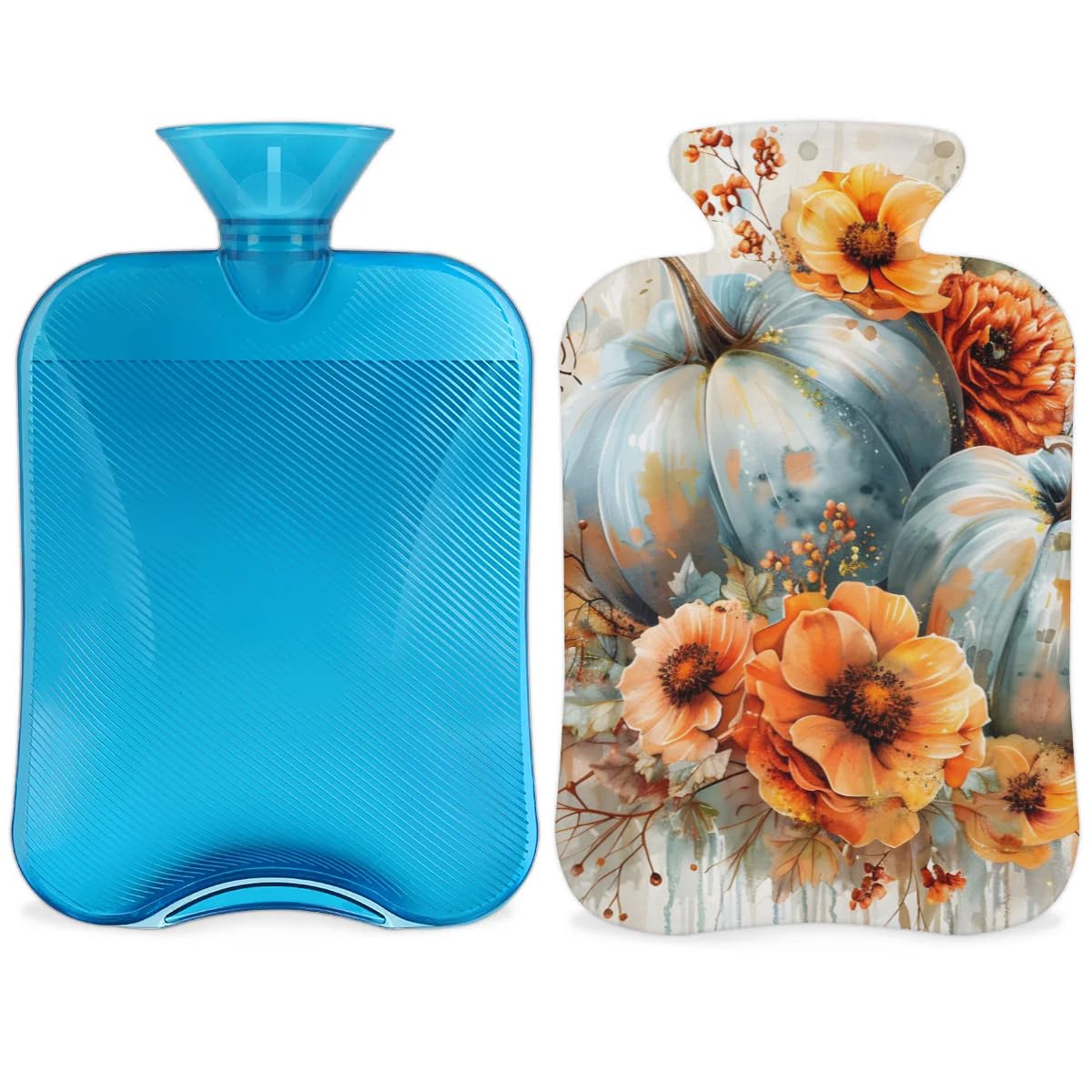 Hot Water Bottle with Soft Cover,2L Colorful Pumpkin Hot Water Bag for Hot and Cold Compress, Hand Feet Warmer, Fantastic Pumpkin Rubber Hot or Cold Water Bottle Halloween Christmas Decorations