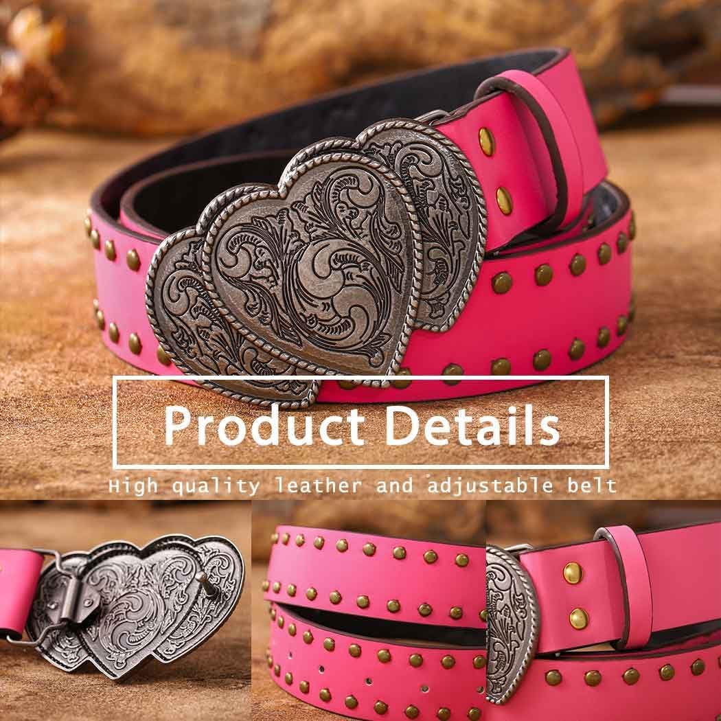 Bounzhi Western Leather Belt for Women Heart Buckle Jeans Belt Vintage Ladies Waist Belt Cowgirls Belt image 2
