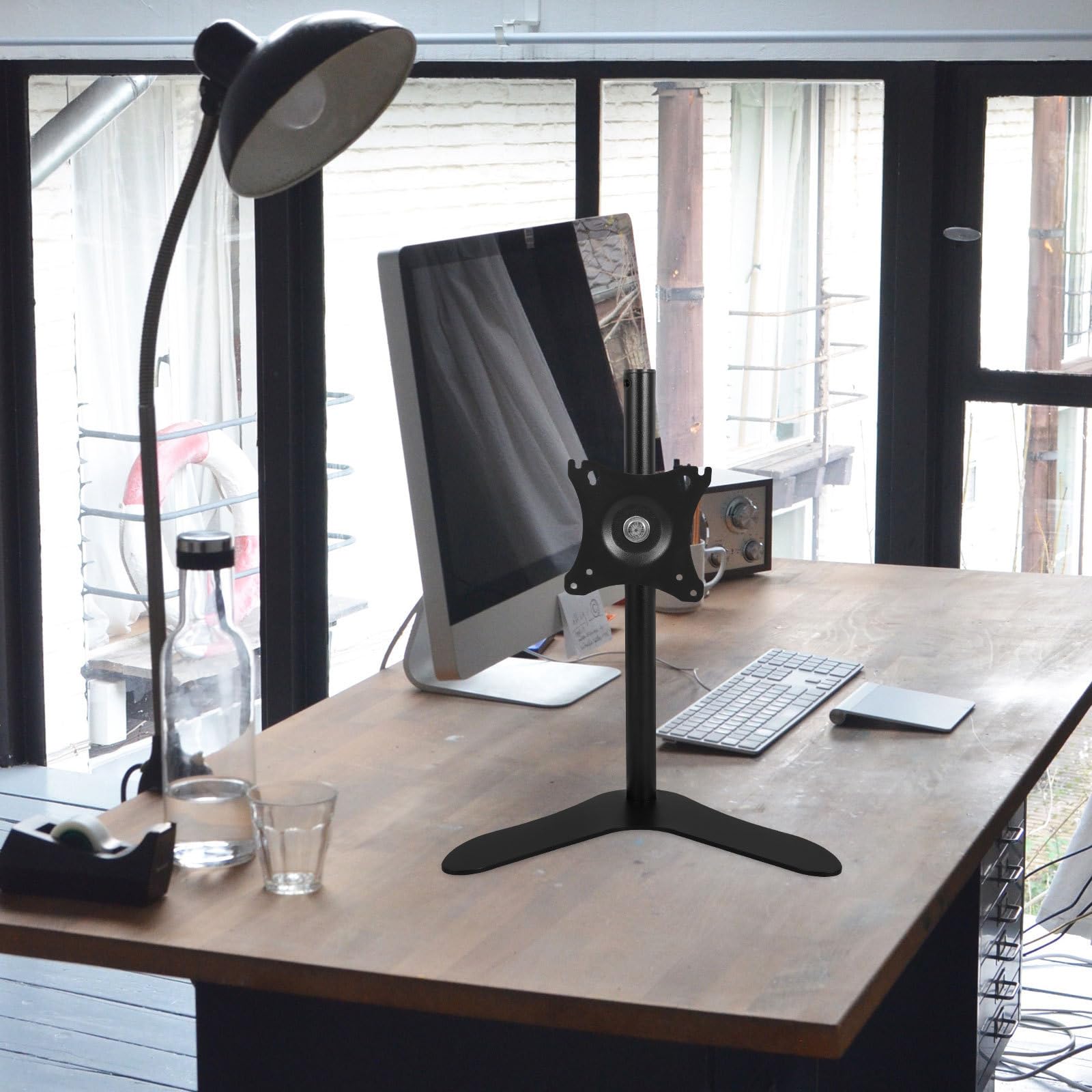 Angoily Supporto per Monitor da 14-27" Rotazione a 360°, Inclinazione ±45° e Altezza Regolabile in Acciaio Laminato a Freddo per Postazioni di Lavoro Domestiche