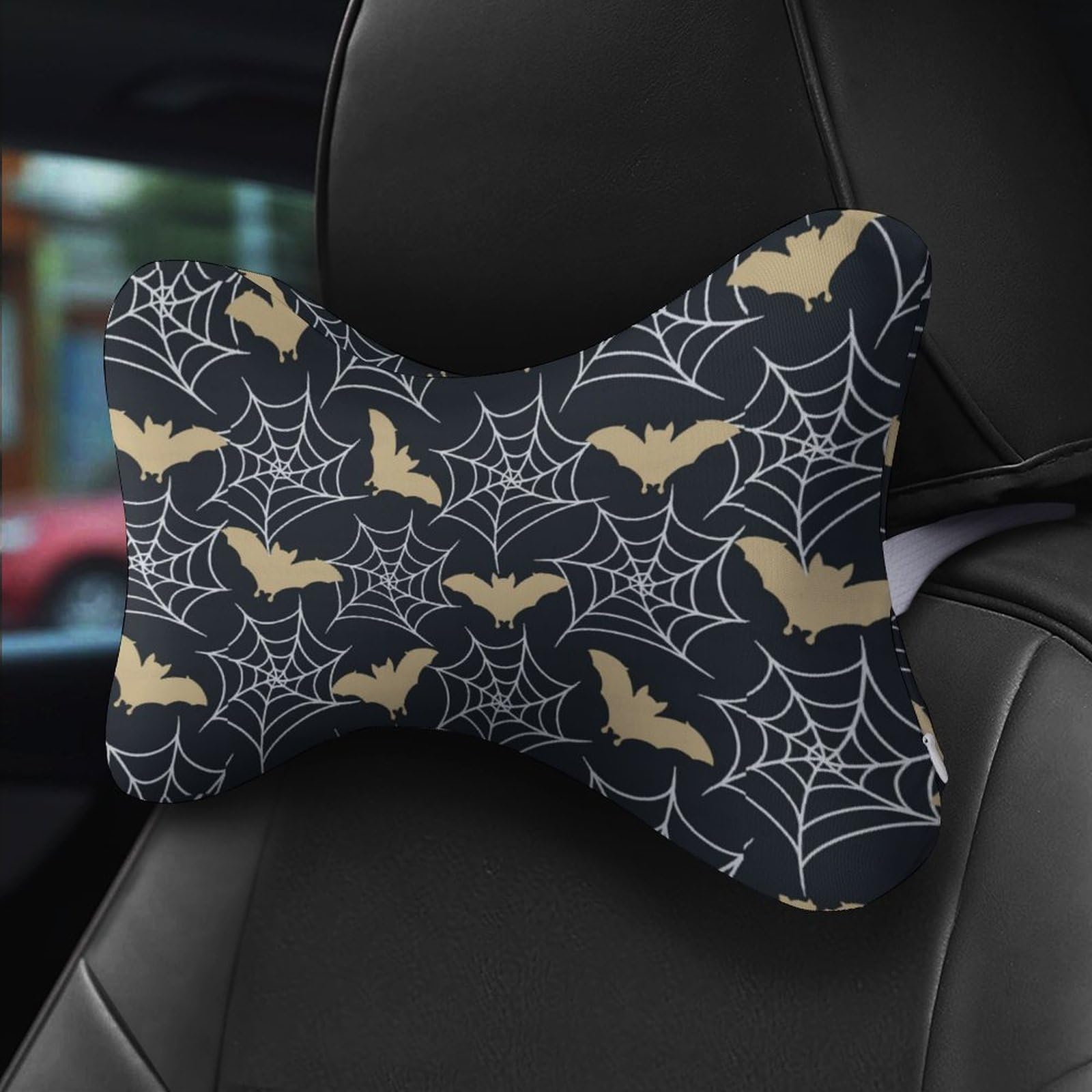 SMAZDFXX Spiderweb Bats Car Neck Pillow Set of 2 Car Seat Head Support Cushion Bone Pillows with Elastic Strap