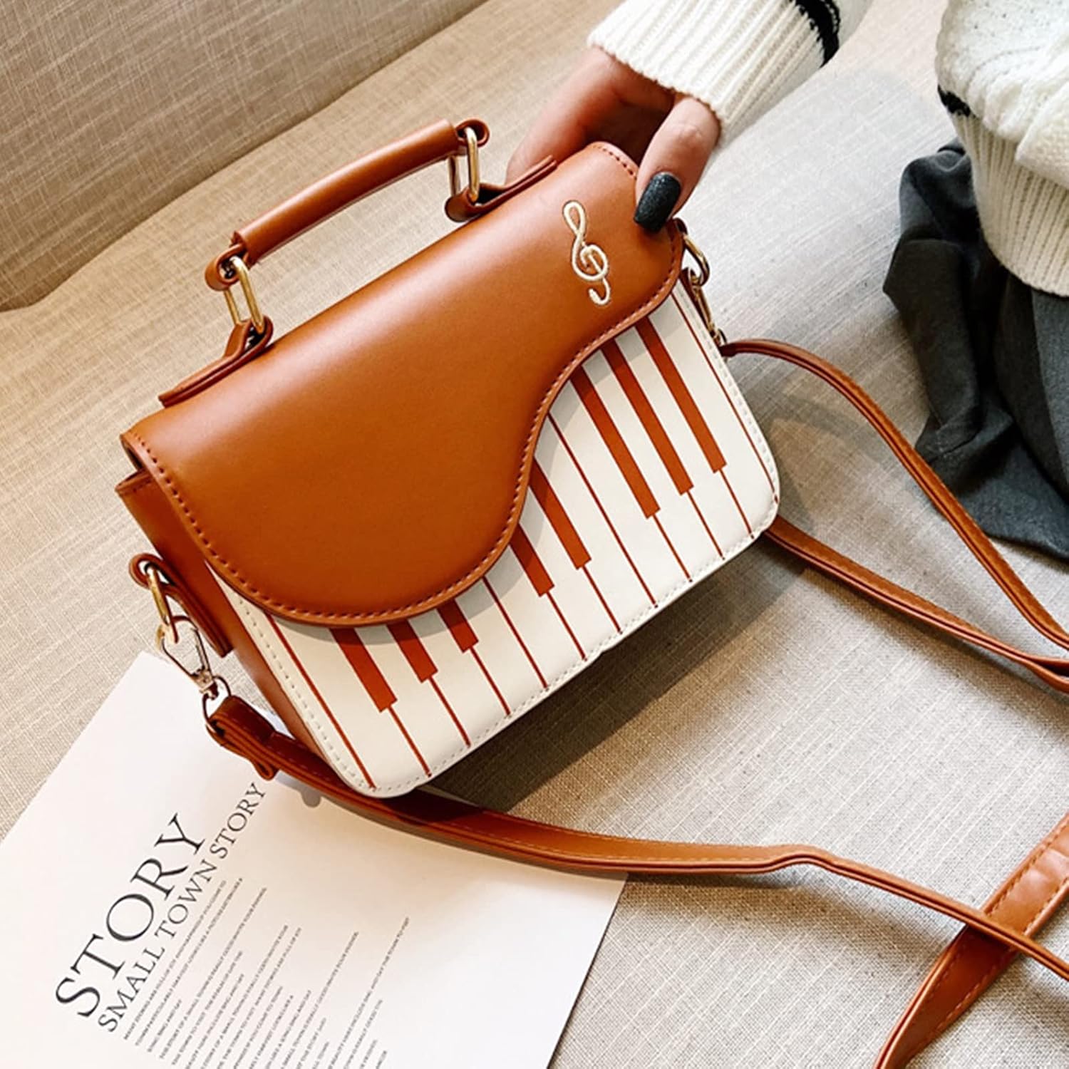 Unique Piano Crossbody PU Leather Note Shoulder Bag Purse